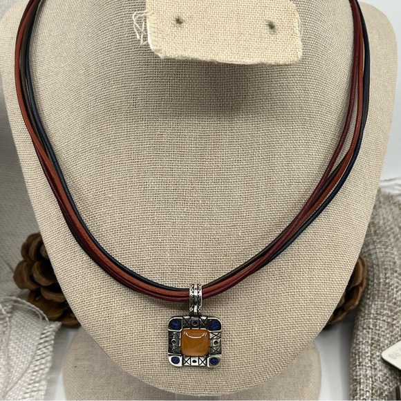 Vintage Ava Yetter Southwestern Pendant Necklace – Amber, Lapis, 925 Sterling - Picture 9 of 17